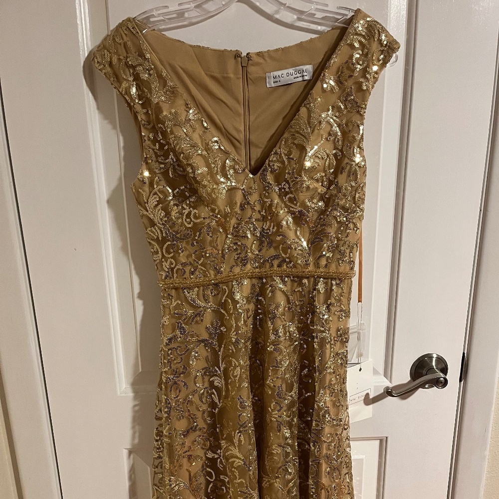 Mac Duggal gold sequin dress